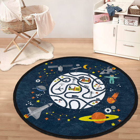 Kids Room Universe Printed Round Rug, Nursery Room Round Rug, Baby