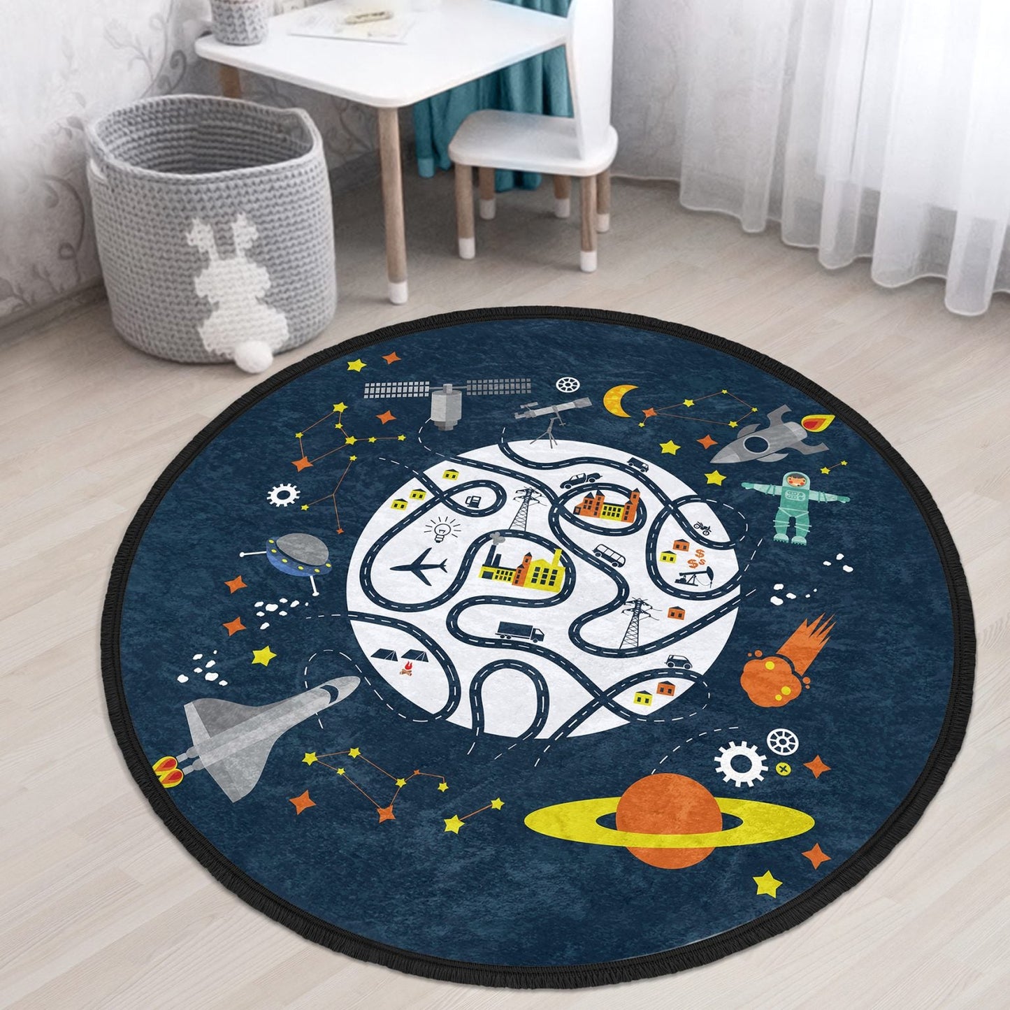 Kids Room Universe Printed Round Rug, Nursery Room Round Rug, Baby