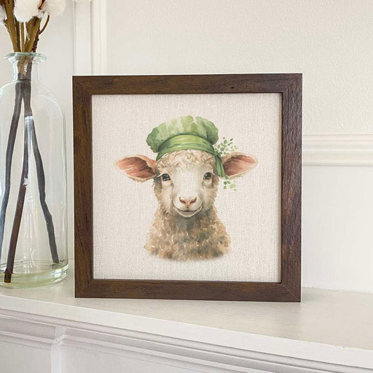 Lamb with Green Hat - St. Patrick's Day Framed Sign