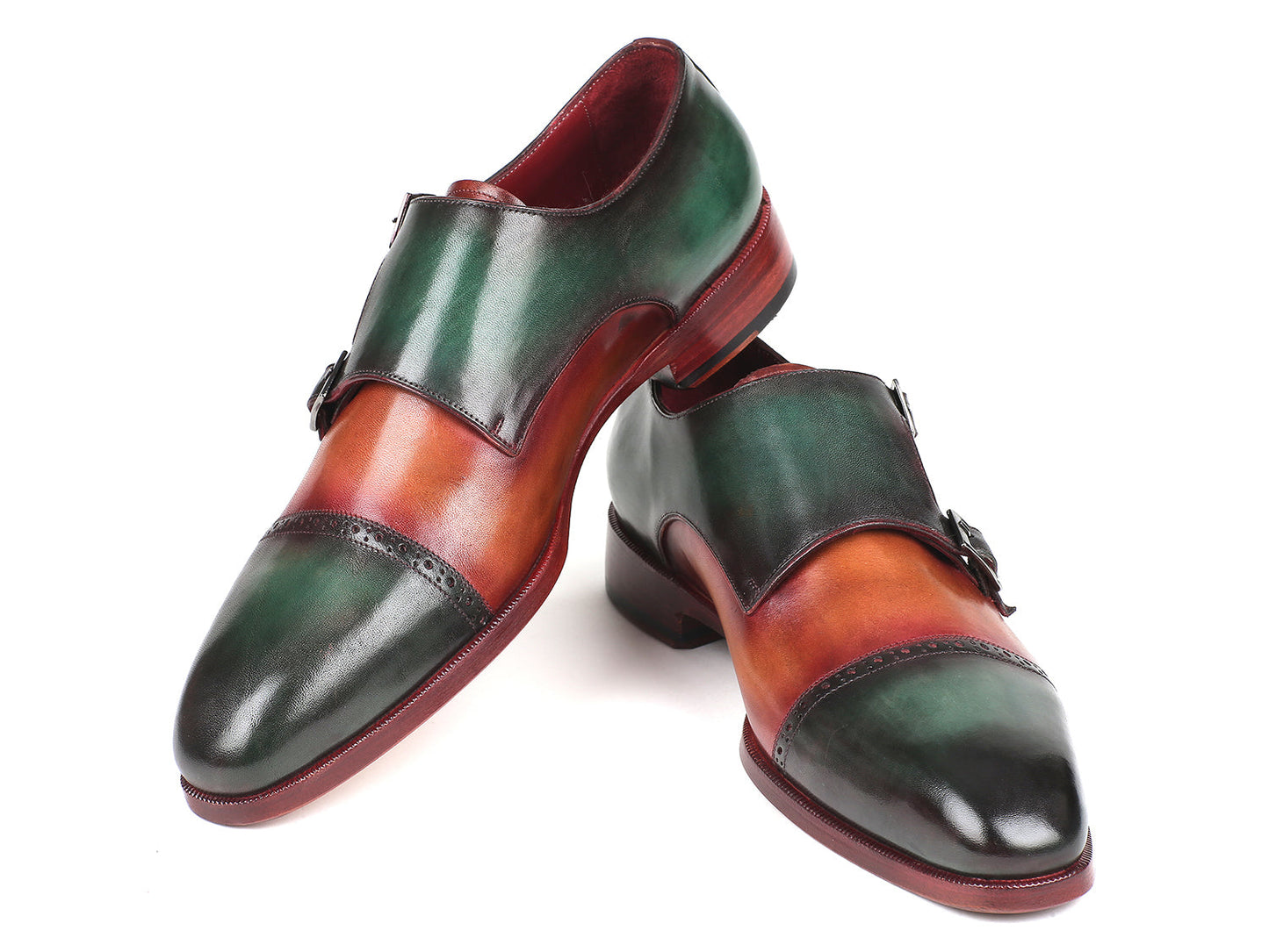 Paul Parkman Captoe Double Monkstraps Green & Camel (ID#045GC61)