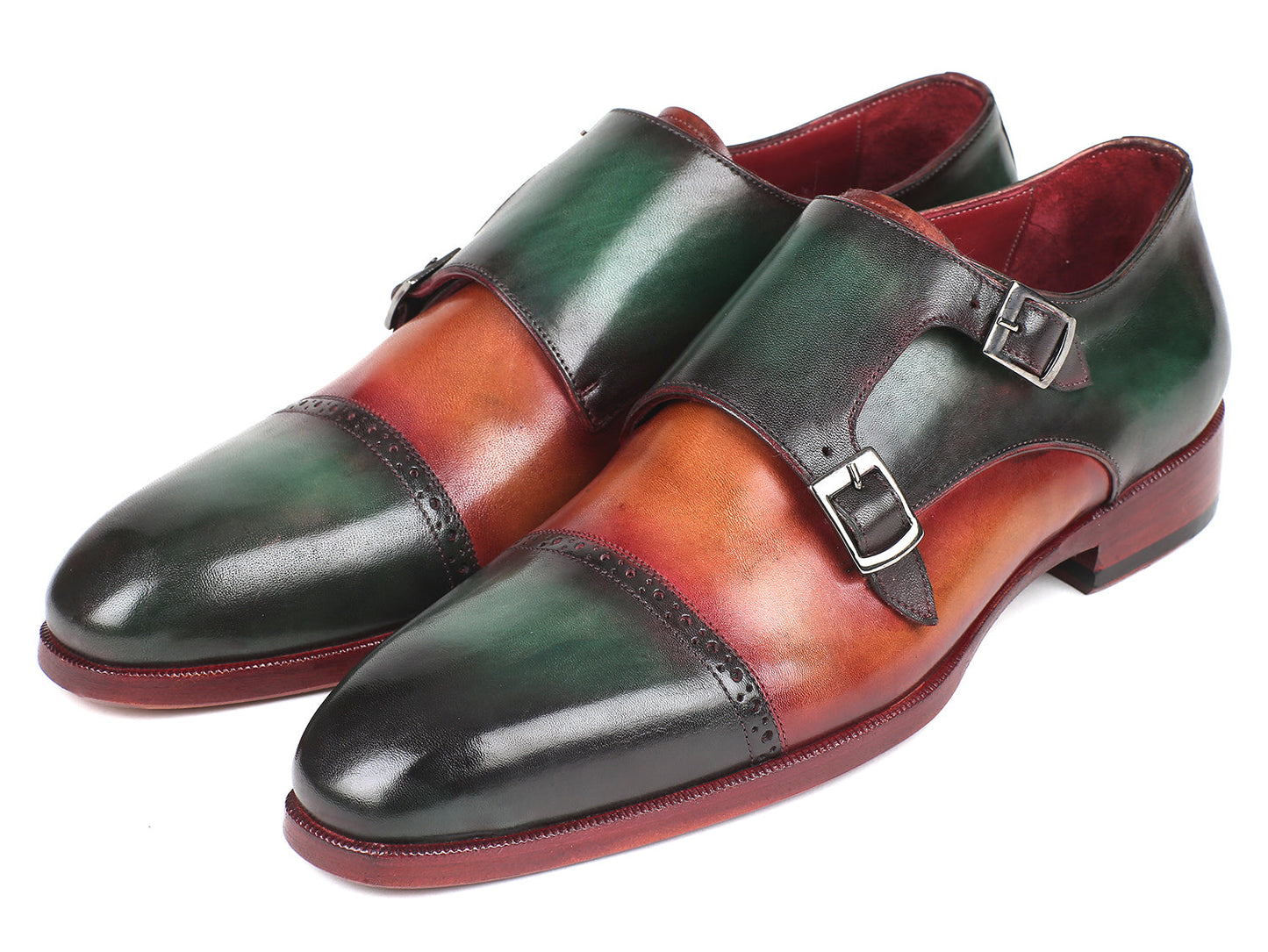 Paul Parkman Captoe Double Monkstraps Green & Camel (ID#045GC61)