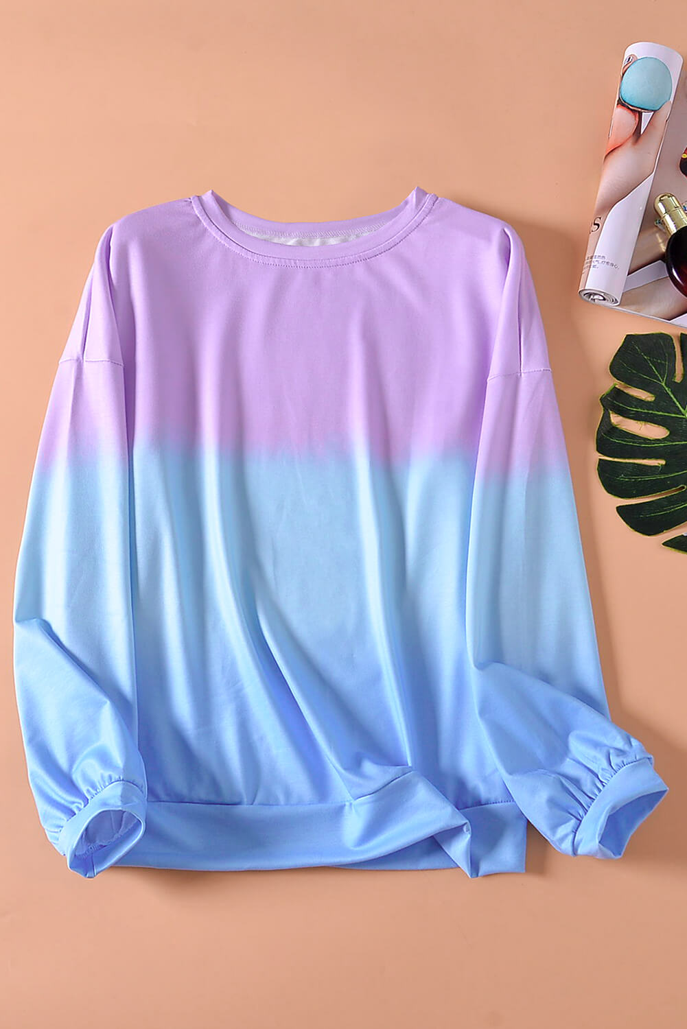 Purple Blue Color Block Tie Dye Pullover Sweatshirt