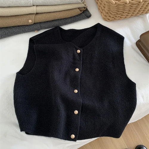 Button Down Elegant Women Knitted Cardigan Sleeveless Female Casual