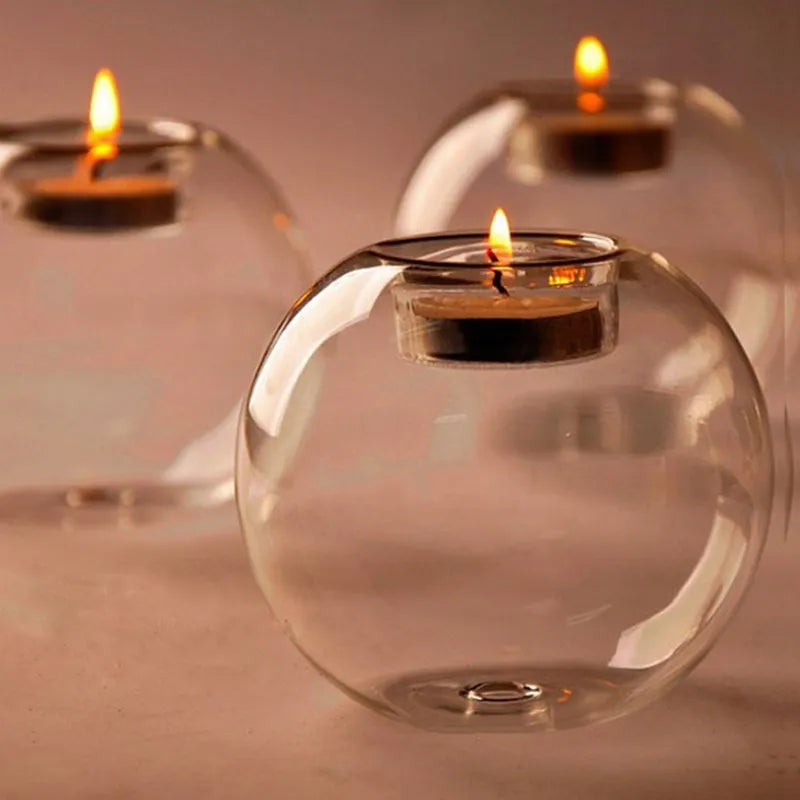 Cozy Exquisite Round Hollow Glass Candle Holder