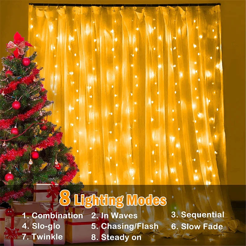 Solar Curtain Light Outdoor Waterproof Solar Fairy Garland String