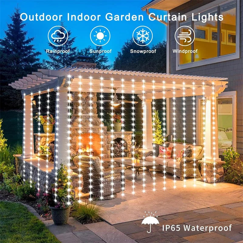 Solar Curtain Light Outdoor Waterproof Solar Fairy Garland String