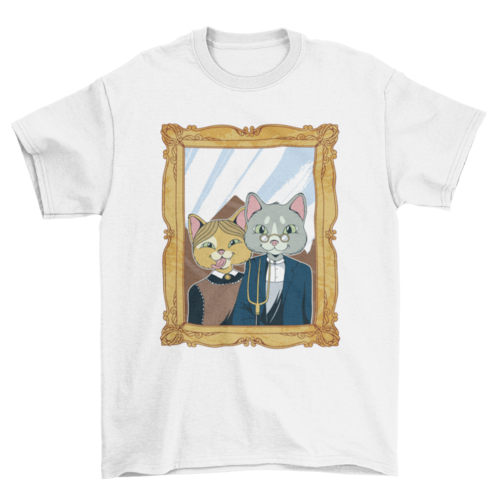 Painting of American Gothic Animal Cat Funny Parody T-shirt