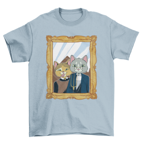 Painting of American Gothic Animal Cat Funny Parody T-shirt