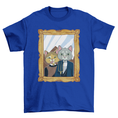 Painting of American Gothic Animal Cat Funny Parody T-shirt