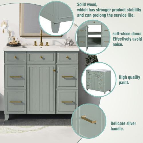 36  Bathroom Vanity Cabinet With Sink Top Combo Set, Green, Single