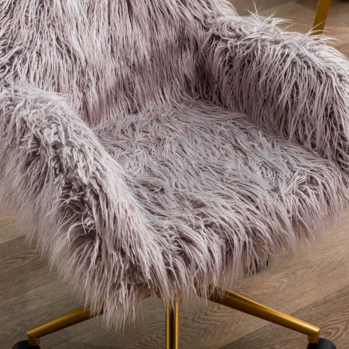 Modern Faux Fur Home Office Chair, Hairy Chair For Girls, Gilded Base