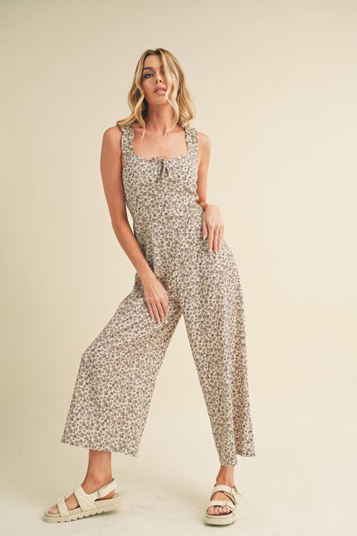 Aemi + Co Floral Sweetheart Neck Wide Leg Jumpsuit