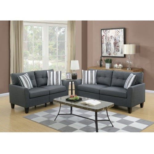 Living Room Furniture 2pc Sofa Set Sofa And Loveseat Charcoal Glossy