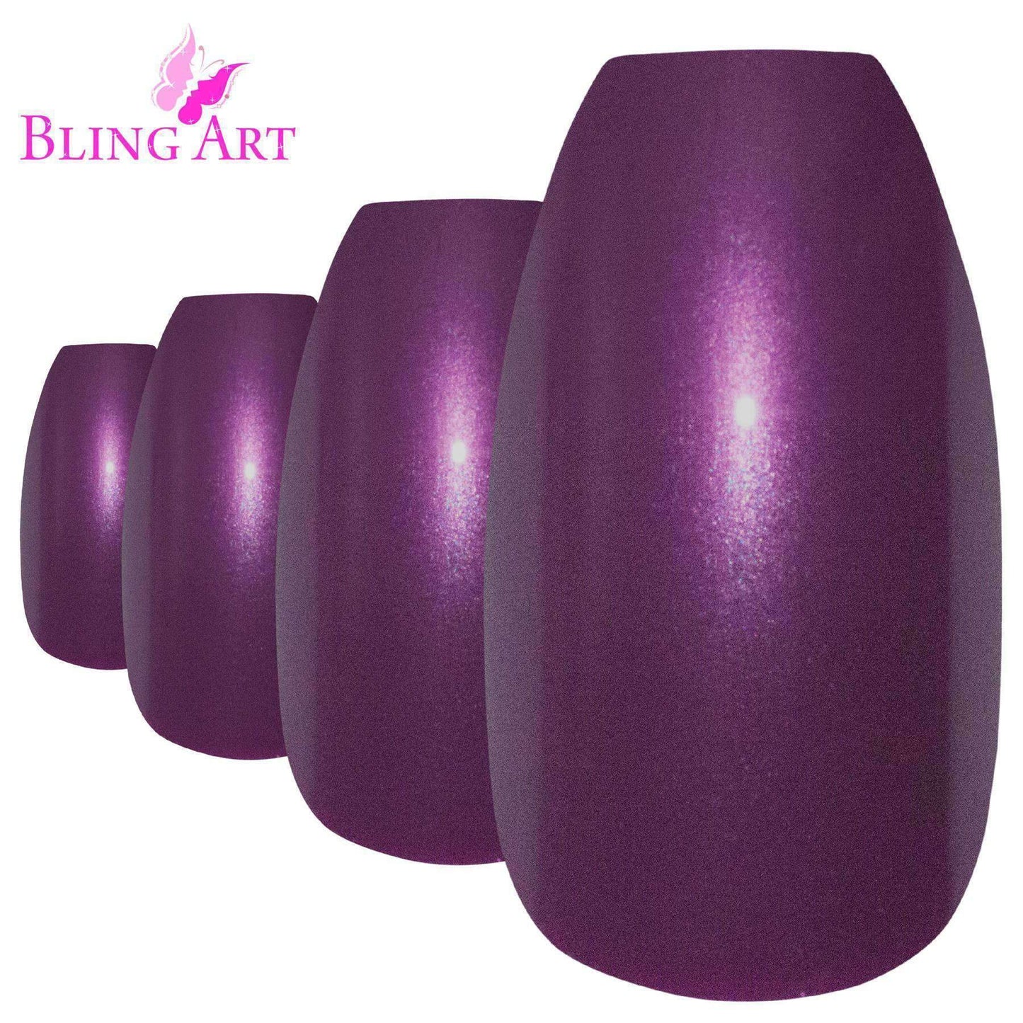 False Nails by Bling Art Purple Glitter Ballerina Coffin Fake Long