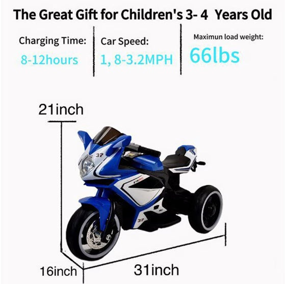 Electric Kids Motorcycle For 3 To 4 Year Old Boys And Girls With Foot