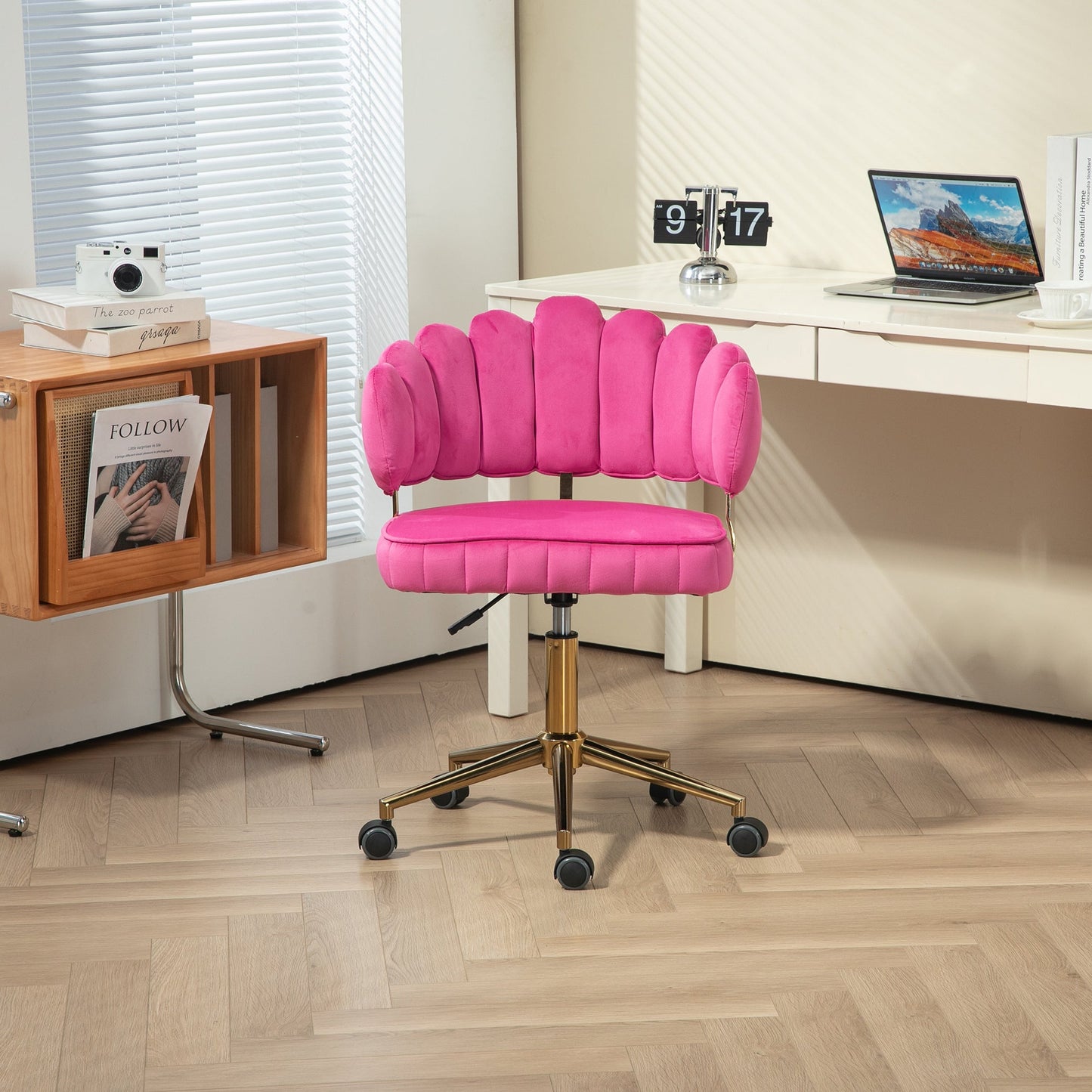 Velvet Home Office Desk Chair, Modern Cute Computer Chair, Wheels