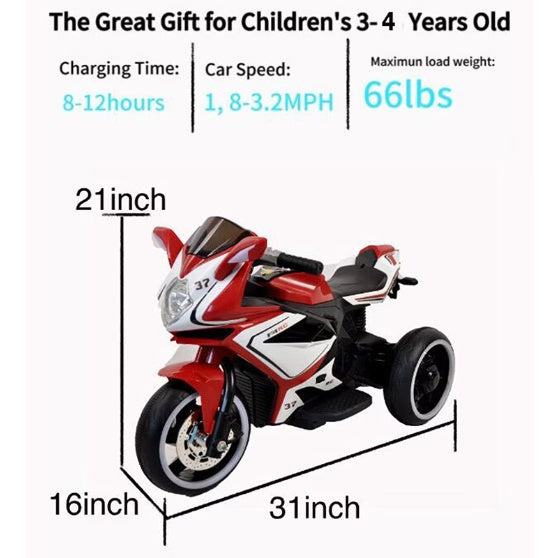 Electric Kids Motorcycle For 3 To 4 Year Old Boys And Girls With Foot