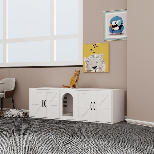 Modern Cat Litter Box Furniture With Double Room, Wooden Cat Litter Bo