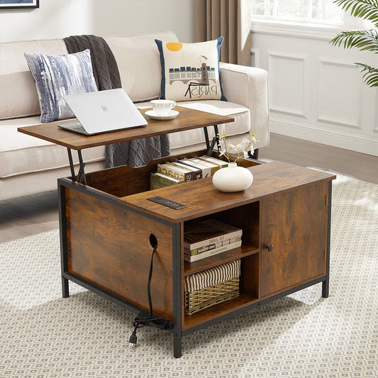 Lift-Top Coffee Table with Hidden Storage & Adjustable Height