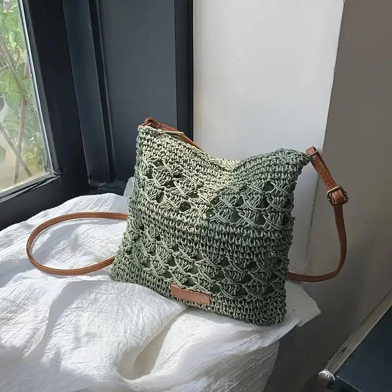 Mini Solid Crochet Crossbody Bag With Adjustable Shoulder Strap