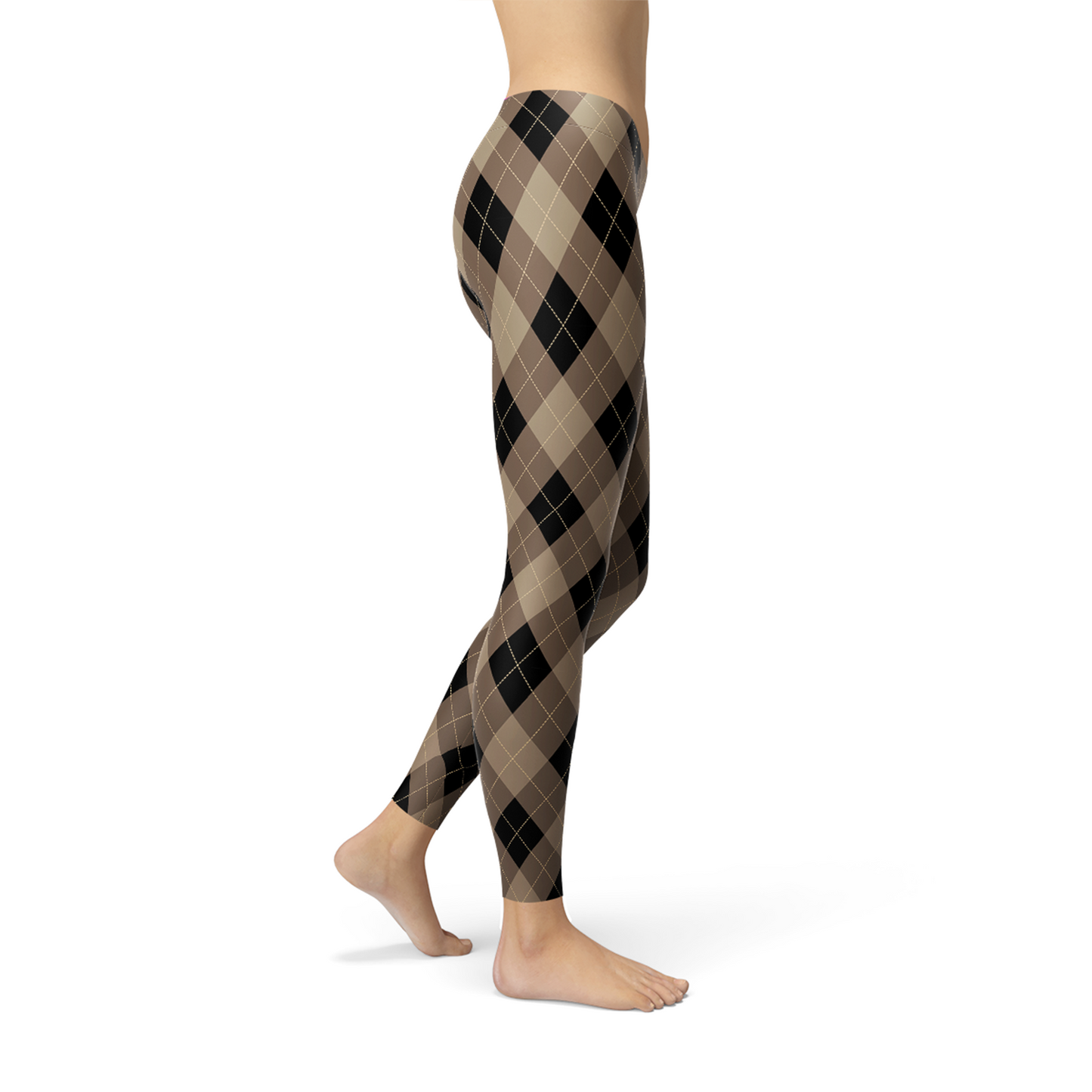 Womens Beige Brown Argyle Leggings