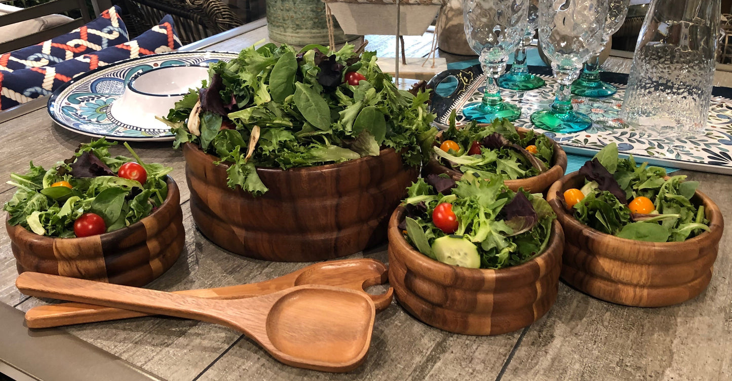 7 Piece - Extra Large Salad Bowl with Servers and 4 Individuals