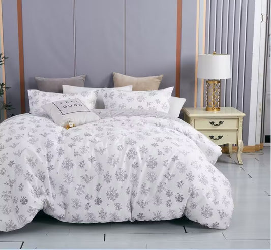 Parsley Black/White Floral Reversible 100% Cotton Comforter Set