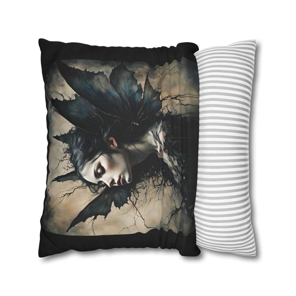 Gothic Allure - Noir Enchantment Dark Fairy Throw Pillow Cover