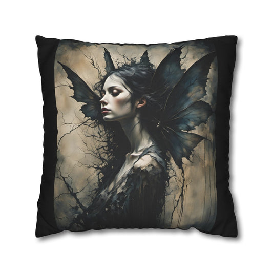 Gothic Allure - Noir Enchantment Dark Fairy Throw Pillow Cover