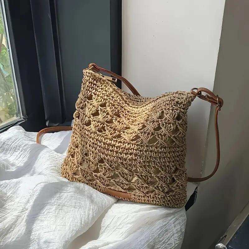 Mini Solid Crochet Crossbody Bag With Adjustable Shoulder Strap