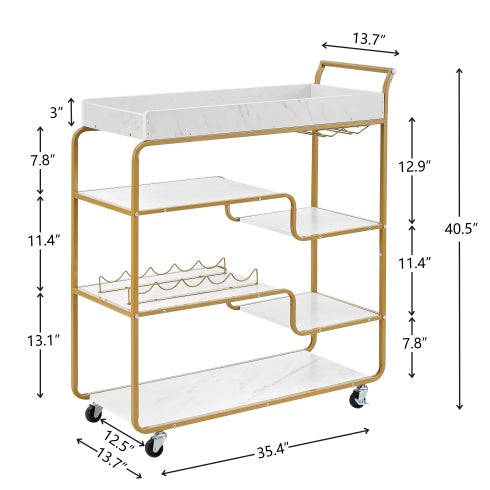 6-Tier Bar Cart, Slide Bar Serving Cart, Retro Style Wine Cart For