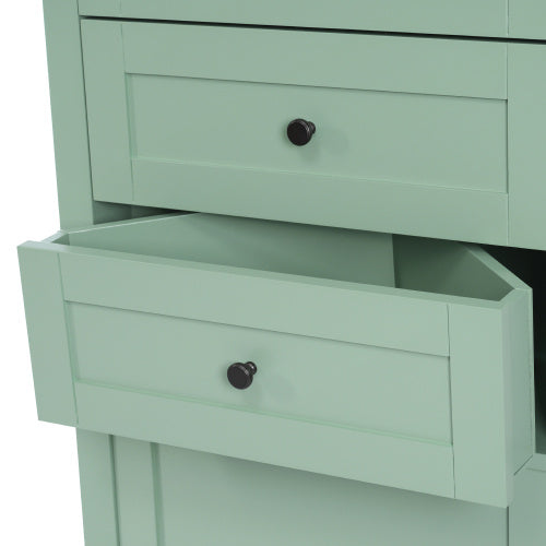 Green Triangular Tall Cabinet With 3 Drawers And Adjustable Shelves