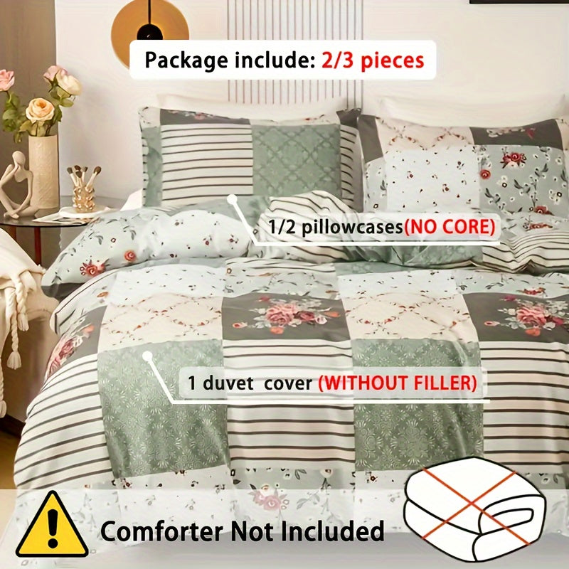 Cozy Pastoral Floral Plaid Duvet Cover Set