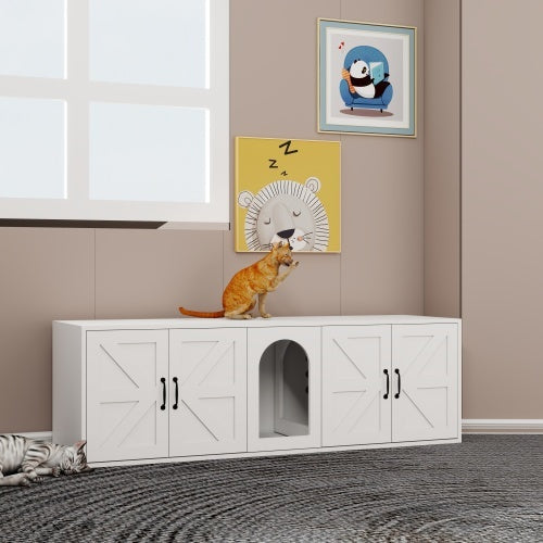 Modern Cat Litter Box Furniture With Double Room, Wooden Cat Litter Bo