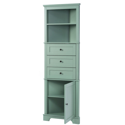 Green Triangular Tall Cabinet With 3 Drawers And Adjustable Shelves