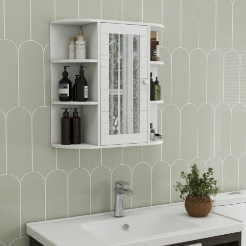 Wall-mounted Bathroom Cabinet With Mirrored Door, 6 Open Shelves, 3