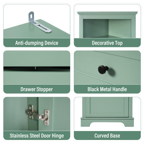 Green Triangular Tall Cabinet With 3 Drawers And Adjustable Shelves