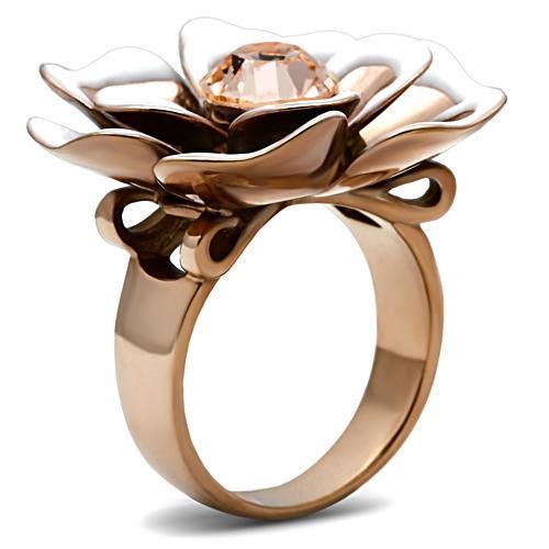 GL247 - IP Rose Gold(Ion Plating) Brass Ring with Top Grade Crystal