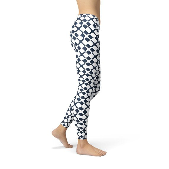 Womens Geometric Blue Tile Leggings