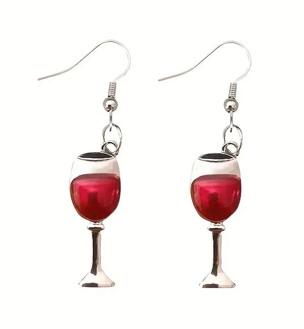 Red Wine Glass Dangle Earrings