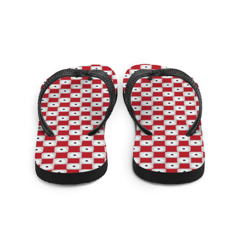 Red Chequered Pattern Flip-Flops