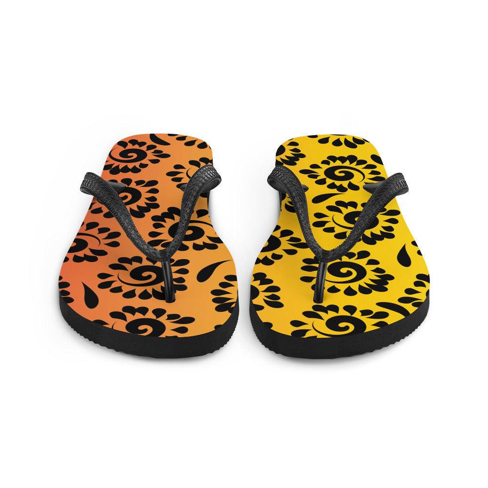 Orange Red Black Patterned Flip-Flops