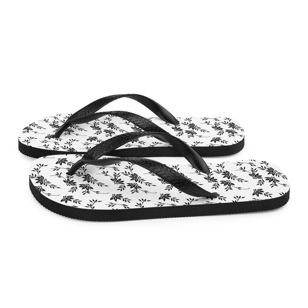 Black and White Floral Flip-Flops