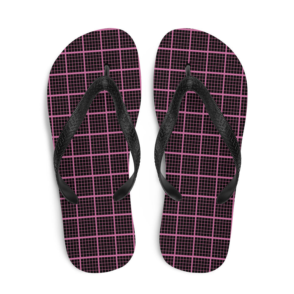 Black and Pink Check Chequered Flip-Flops