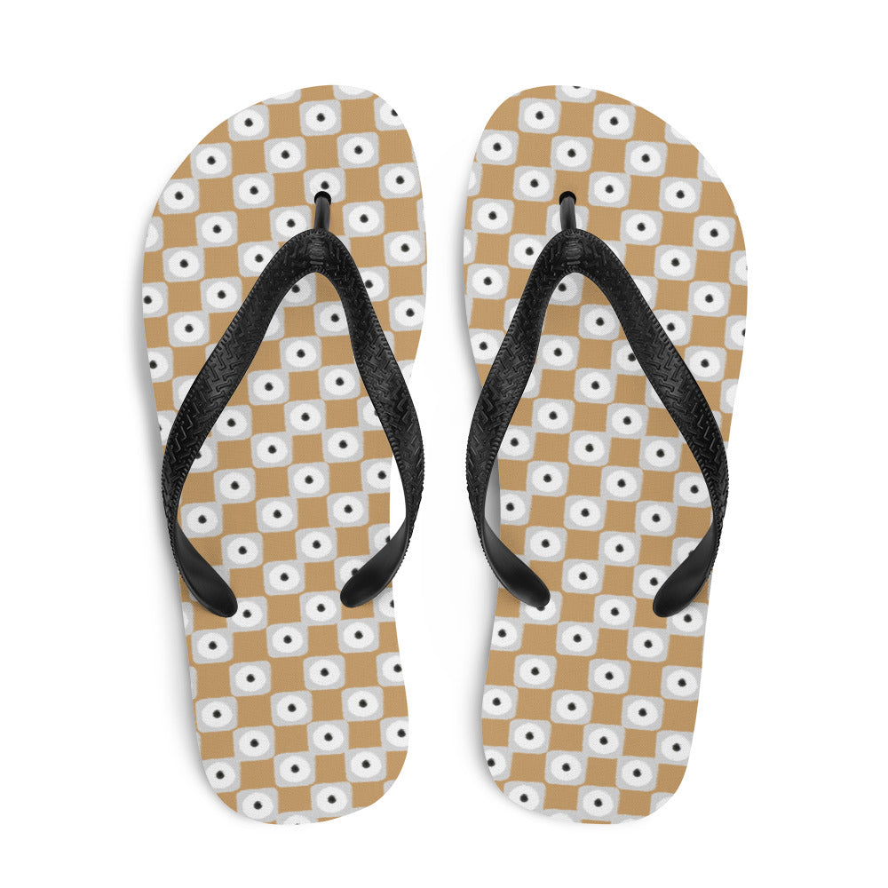 Beige and White Chequered Design. Flip-Flops